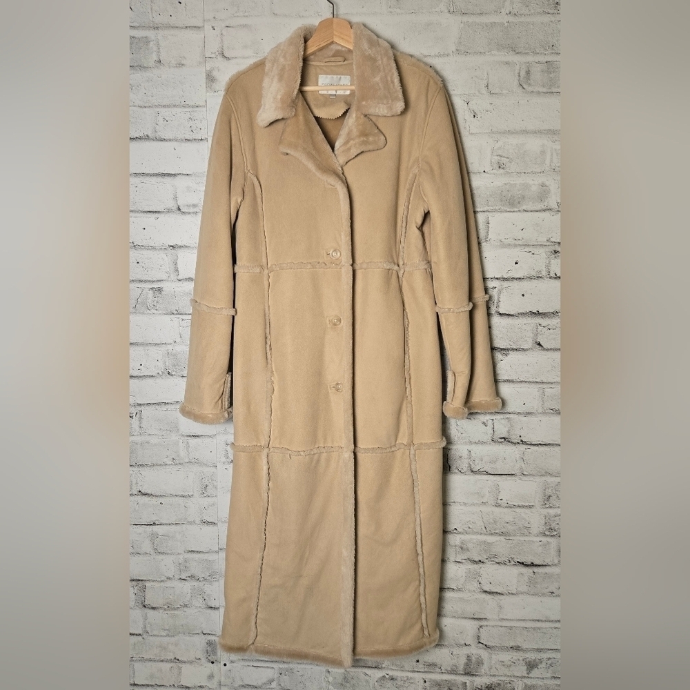 Fairweather Long Faux Shearling Coat Beige Camel Y2K Womens Medium